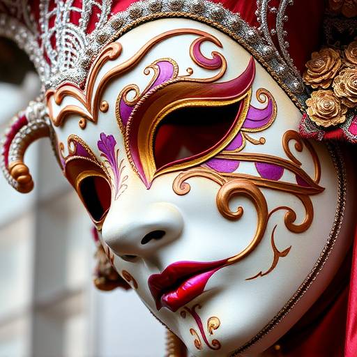 Dettaglio di una maschera elaborata durante il Carnevale di Venezia.