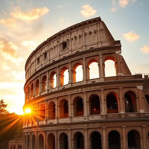 Il Colosseo illuminato dal sole al tramonto
