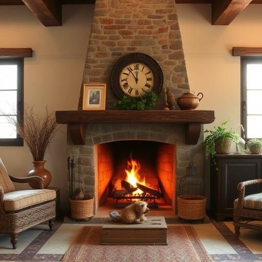 Interno di un tipico agriturismo toscano con camino e arredamento rustico