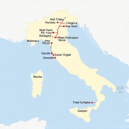 Mappa dell'Italia con le principali citt&agrave; evidenziate
