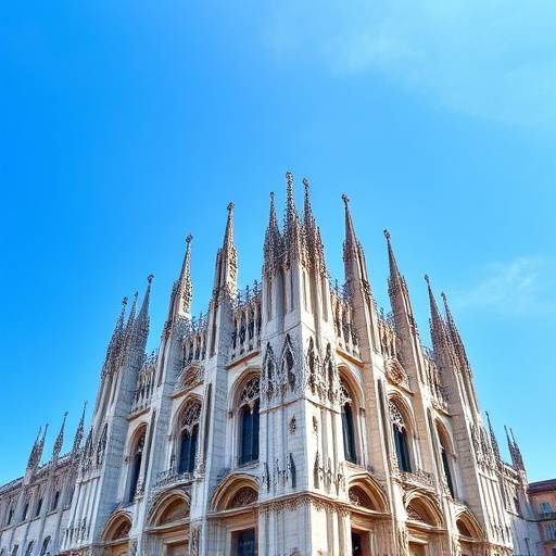 Vista del Duomo di Milano con il cielo azzurro sullo sfondo.